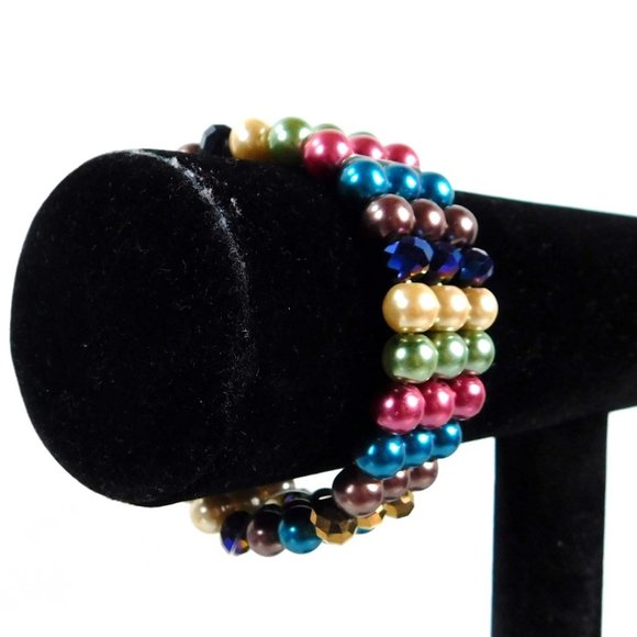 Triple Strand Multi Color Stretch Beaded Bracelet TRUE Lead Compliant - Picture 7 of 11